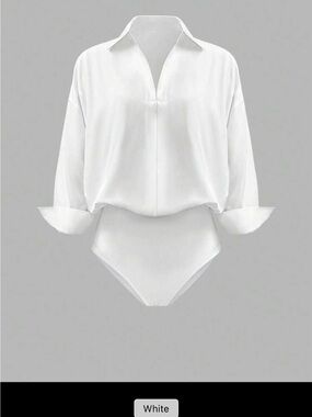 SHEIN White Long Sleeve V-Neck Collared Bodysuit